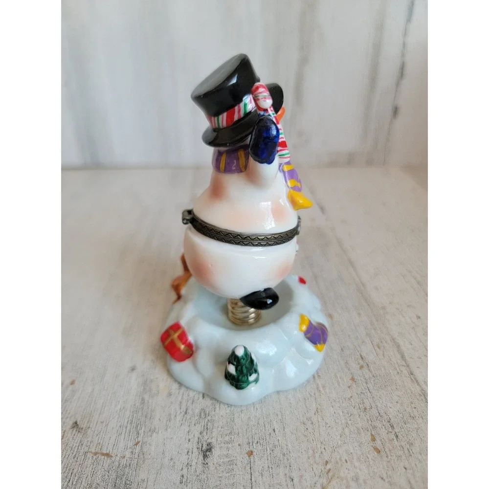 Unique ceramic Snowman trinket box mini spring Xmas home decor vintage‎